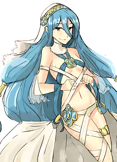 1girls azura_(fire_emblem) bare_shoulders blue_hair brozoco female fire_emblem fire_emblem_fates long_hair looking_at_viewer midriff mostly_nude nintendo ribbon skimpy skimpy_clothes solo solo_female very_long_hair yellow_eyes