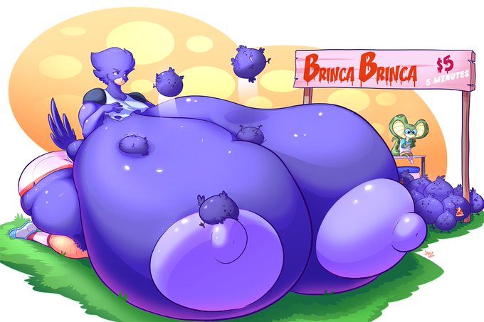 anthro, bird, blue feathers, blue nipples, breasts, breasts bigger than body, breasts bigger than head, breasts bigger than torso, breasts on floor, breasts out, breasts out of clothes, busty bird, character request, female, hyper, hyper breasts, immobile, jaeh, massive breasts, nipples, original, original character, original characters