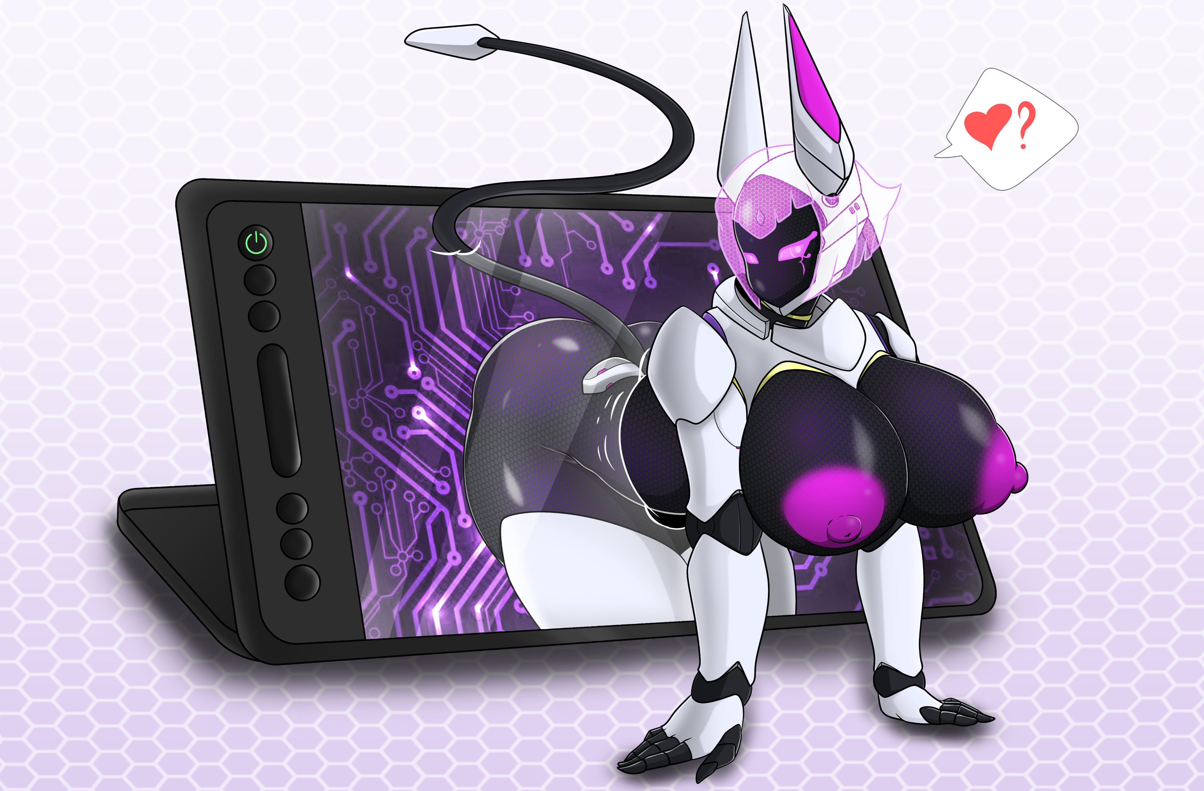 ?, 1girls, 5 fingers, anthro, anthrofied, areola, areolae, ass, belly, bent over, big ass, big breasts, big butt, black skin, breasts, canine, cleavage, dark skin, eyes visible through hair, female, female only, flirting, heart, hips, huge ass, huge breasts, huge butt, humanoid, large ass, large breasts, large butt, long tail, looking at viewer, mouthless, naked, no mouth, nude, nude female, nudity, phone, purple eyes, purple hair, purple nipples, robot, seductive, seductive eyes, seductive look, simple background, solo, solo female, standing, tail, thick, thick ass, thick thighs, thighs, venus (zzvinniezz), voluptuous, white skin, wide hips, zzvinniezz