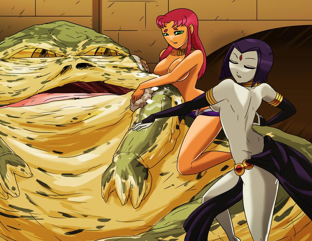 2girls cleaning closed_eyes crossover curvy dancer dancer_outfit dancing dc dc_comics female fingerless_gloves green_eyes harem harem_girl harem_outfit hutt interspecies jabba's_palace jabba_the_hutt large_breasts loincloth long_gloves long_hair naked princess purple_hair rachel_roth raven_(dc) red_hair return_of_the_jedi royalty sex_slave sideboob slave slave_collar slave_outfit slavegirl smooth_skin star_wars starfire tamaranean teen_titans topless voluptuous wadevezecha