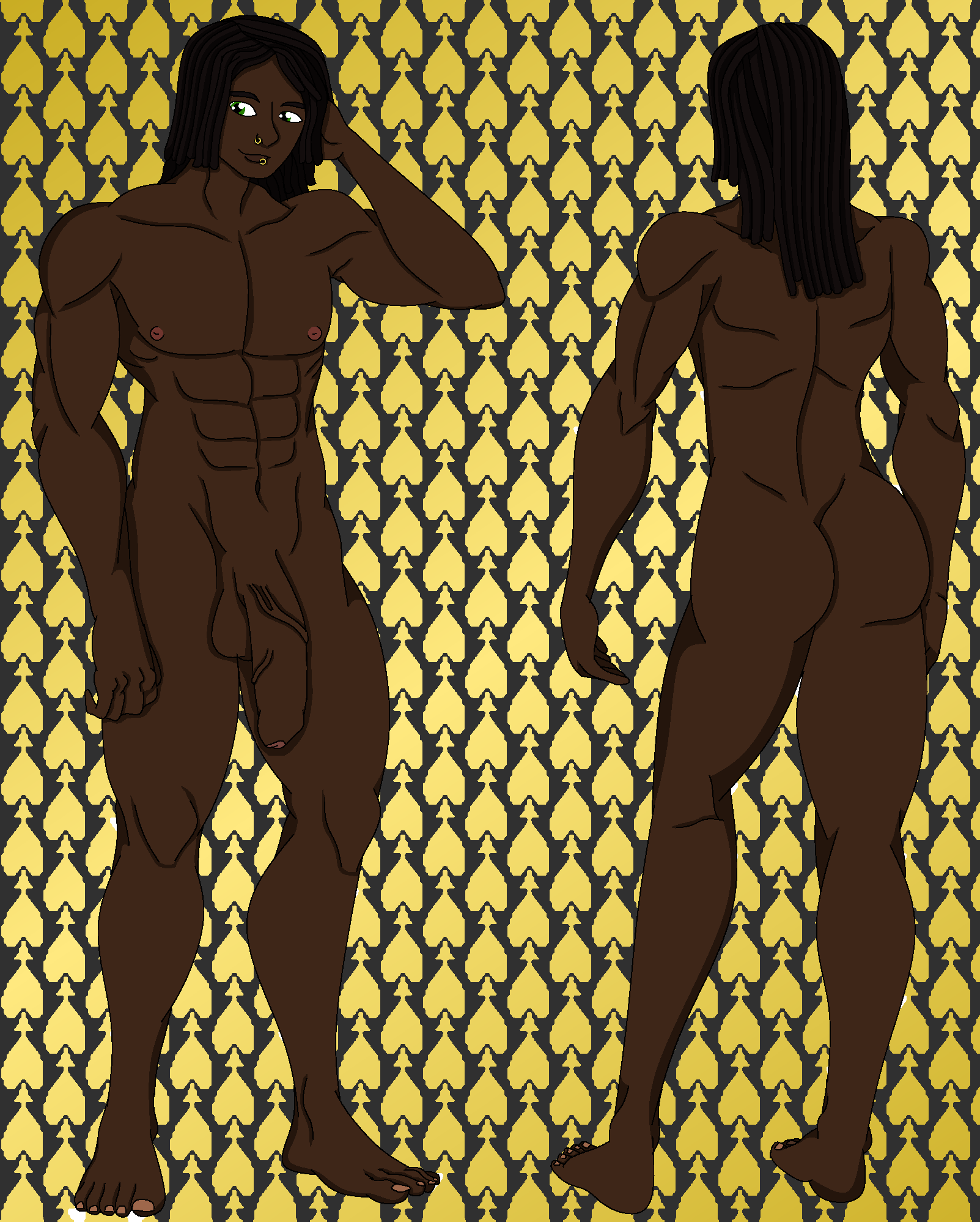 cagedsissymika dark-skinned_male flaccid flaccid_penis jarome_smith_(oc) large_penis lip_piercing male_only muscle nose_piercing original_character piercings tall