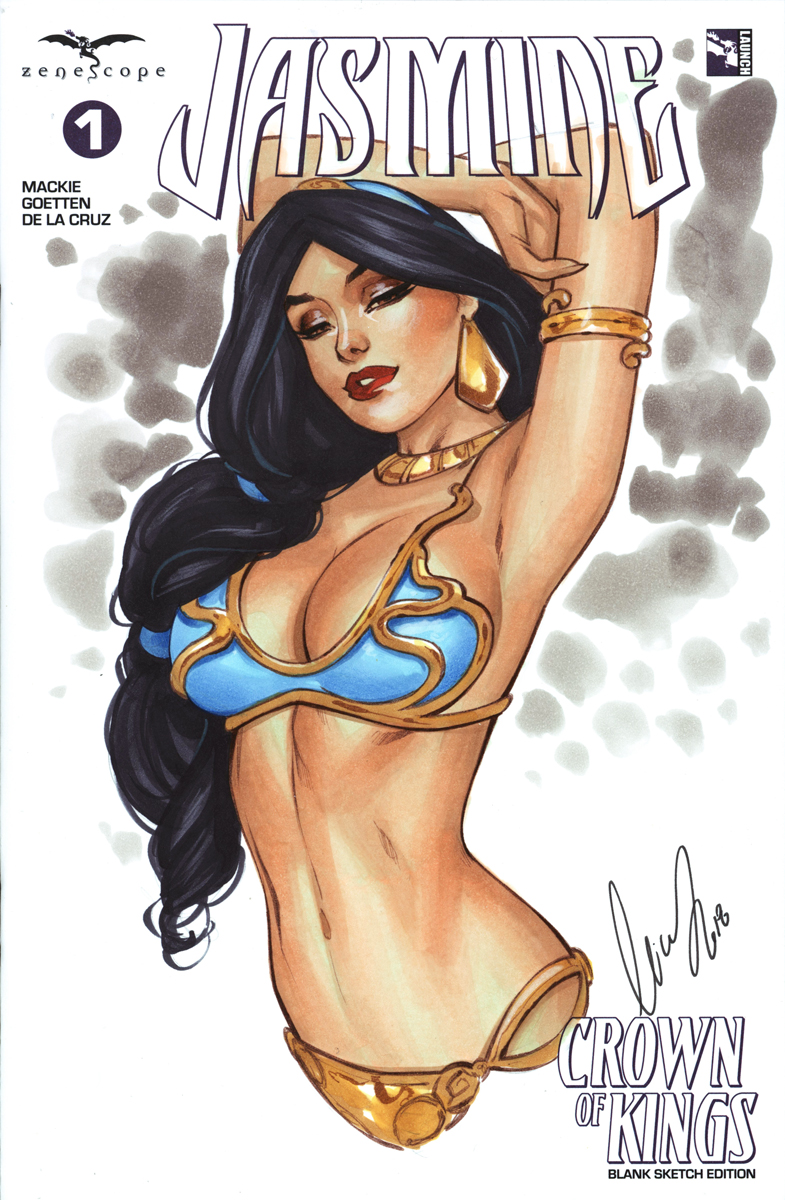 1girls aladdin arabian armband arms_above_head belly belly_dancer belly_dancer_outfit black_hair brown_eyes cleavage comic_cover dancer dancer_outfit disney disney_princess elias_chatzoudis enslaved_royal female female_only harem_girl harem_outfit large_breasts navel necklace princess_jasmine slave slave_bikini slave_leia_(cosplay) slave_outfit slavegirl solo