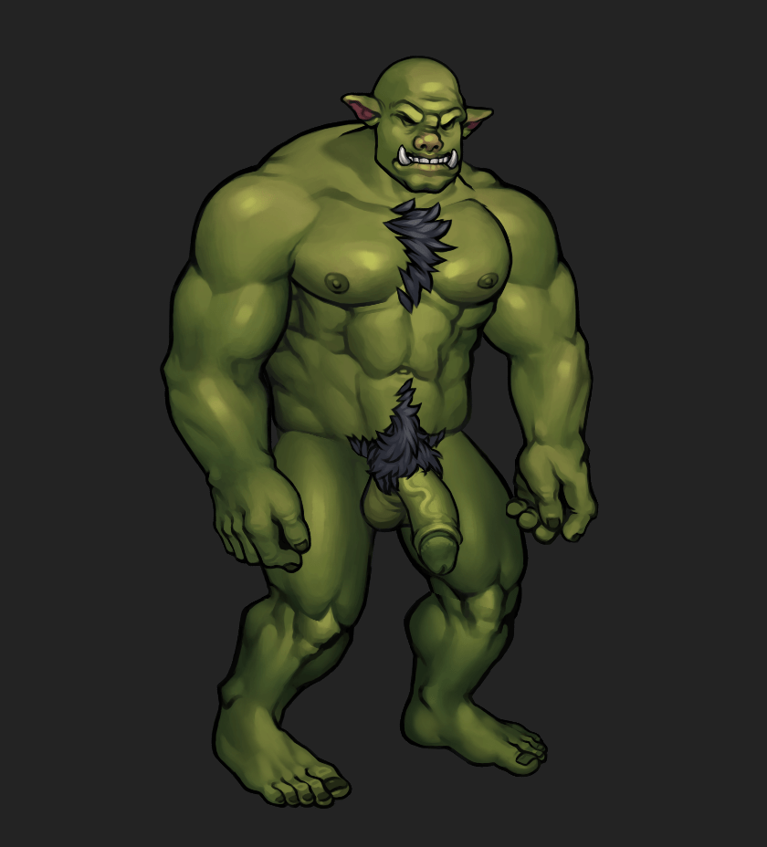 1boy, animated, chest hair, dungeon, fantasy, feet, flaccid, game, green penis, green skin, humanoid penis, male, male only, monster, monster souls, monster souls (artist), muscular, nipples, orc, orc male, penis, pointy ears, pubic hair, solo, solo male, tusks