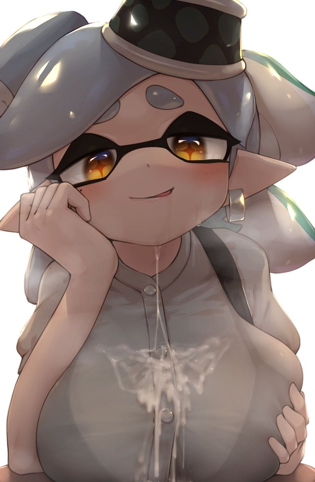 +_+ 1girls 5_fingers agent_4_(splatoon) big_breasts blush breasts buttons clothed clothes cum cum_on_breasts cum_on_clothes domino_mask earrings female female_focus hands_on_own_chest hizake huge_breasts humanoid inkling kashu_(hizake) large_breasts looking_at_viewer marie_(splatoon) mole mole_under_eye nintendo open_mouth pale_skin pleasure_face pointy_ears simple_background splatoon splatoon_2 symbol-shaped_pupils tentacle tentacle_hair tongue tongue_out unusual_pupils white_hair yellow_eyes yellow_pupils