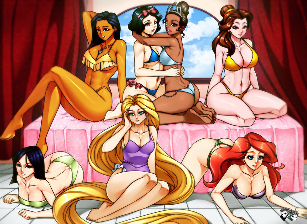 6+girls 7girls abs aqua_eyes ariel ass beauty_and_the_beast belle bikini black_eyes brown_eyes bubble_butt cleavage crossover curvy dark-skinned_female disney disney_princess fa_mulan female female_only femsub fit green_eyes hairbow hairbun happy_sub harem harem_outfit hazel_eyes jadenkaiba large_breasts long_hair medium_breasts mulan multiple_girls native_american necklace necklace_between_breasts pocahontas pocahontas_(character) princess rapunzel royalty short_hair snow_white_(disney) snow_white_and_the_seven_dwarfs submissive_female swimsuit symmetrical_docking tangled the_little_mermaid the_princess_and_the_frog thick_thighs tiana tiara