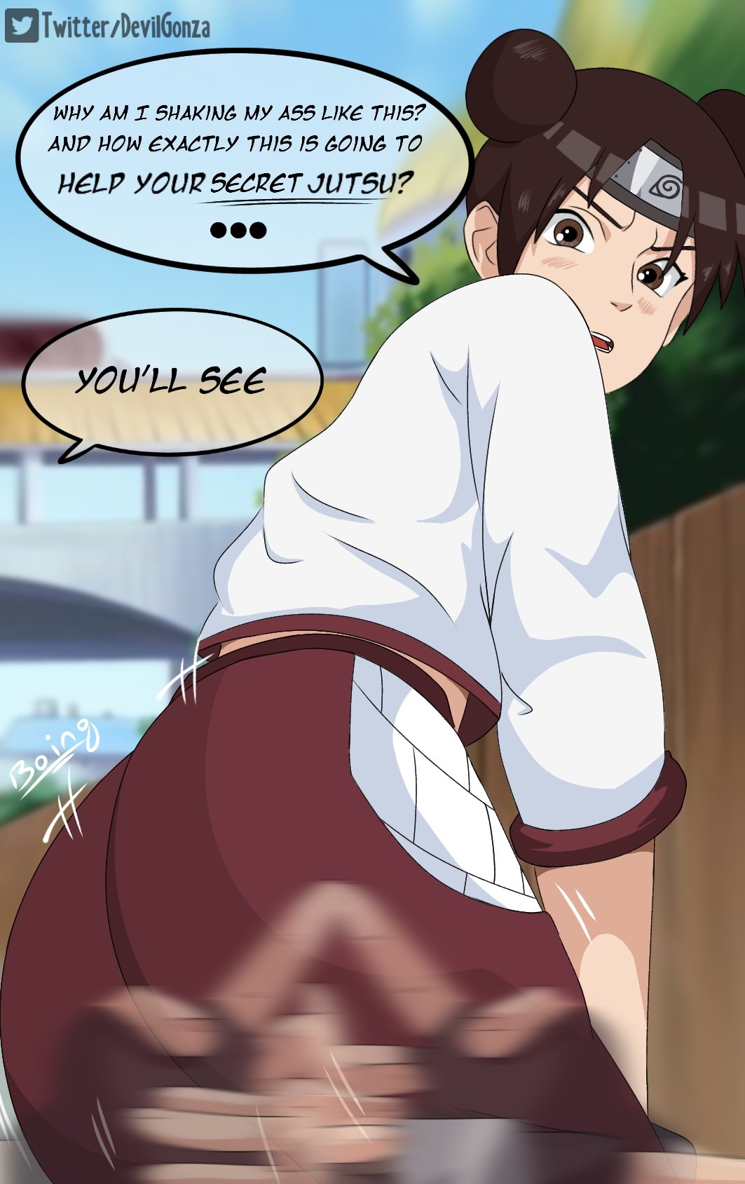 big breasts, breasts, clothed female, deviltokyo, female, female focus, female only, naruto, naruto (series), naruto shippuden, solo, solo female, solo focus, tenten