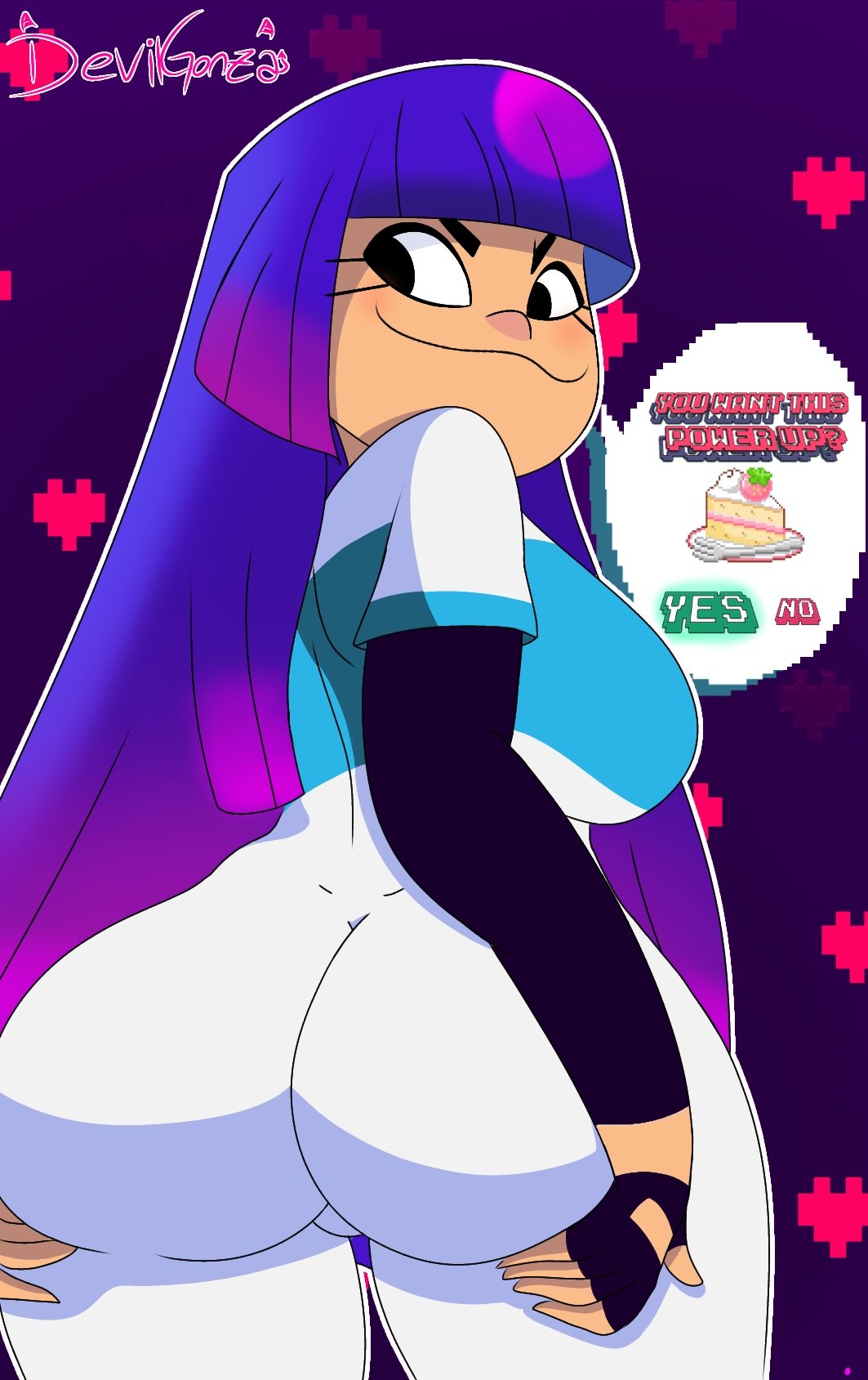 1girls, aged up, ass, big breasts, bodysuit, breasts, clothing, deviltokyo, female, female focus, female only, glitch techs, long hair, miko kubota, solo, solo female, solo focus, white clothing