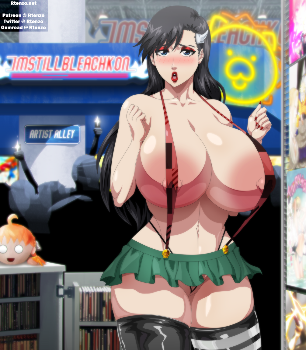 ahoge antenna_hair areola_slip areolae asymmetrical_legwear being_watched between_labia big_areola big_breasts big_nipples black_hair black_legwear bleach blushing bookshelf breasts burn_the_witch cameltoe chestnut_mouth chibi clavicle cleft_of_venus crowd curvy detailed_background ero-enzo exhibitionism eyeshadow female flustered front_view ghost_nipples green_skirt highleg highleg_panties huge_areolae huge_breasts innie_pussy large_areolae large_breasts latex_legwear lipstick long_hair looking_glass makeup microskirt midriff navel_line nipple_slip nipples noel_niihashi open_mouth orange_hair puffy_nipples red_lipstick rtenzo shiny_breasts shiny_hair shiny_skin skimpy skindentation skirt sling_bikini solo stockings suspenders thick_nipples thick_thighs thighhighs thighs thong topless