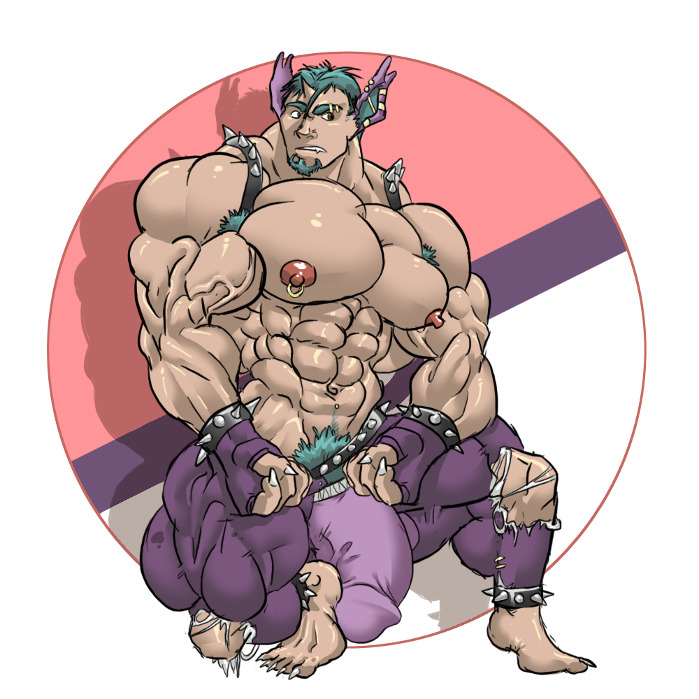 barely_clothed big_muscles bodybuilder huge_biceps huge_pecs huge_penis huge_thighs humanized male_only muk100 muscular_male nidorino pokemon tagme