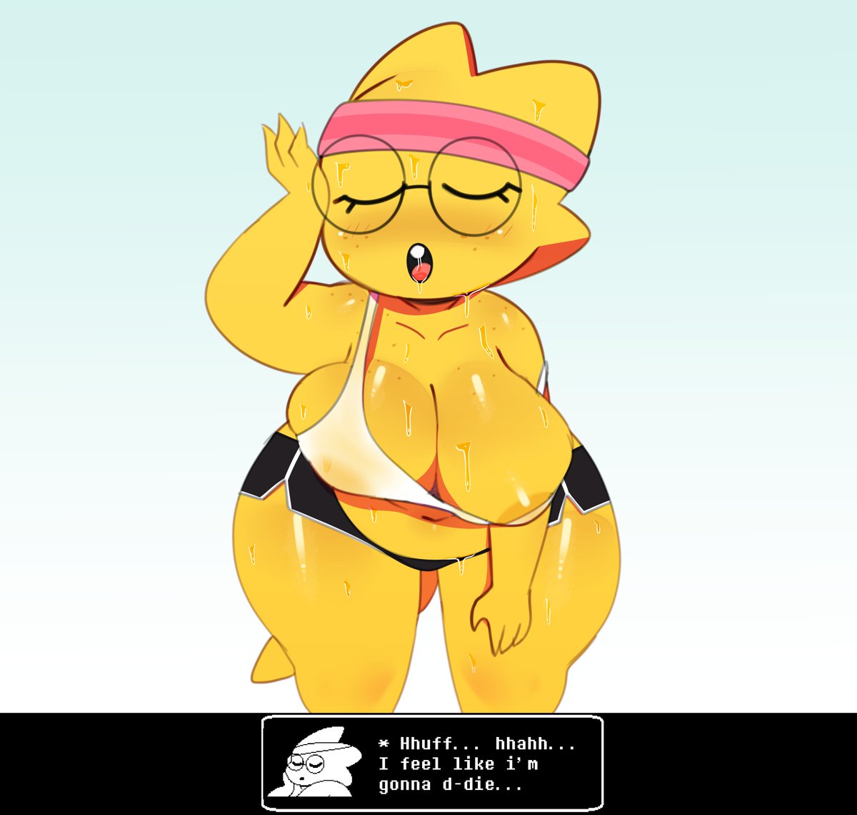 1girls alphys anthro anthro_focus anthro_only anthrofied areola areolae ass bent_over big_areola big_areolae big_ass big_breasts big_butt big_glasses big_hips big_nipples big_thighs breast_out breast_slip breasts chubby cleavage closed_eyes crop_top dinosaur exercise exercising fat_ass fat_butt female female_focus female_only glasses headband huge_ass huge_breasts huge_butt monster mouth nipple nipple_bulge nipple_slip nipples nipples_visible_through_clothing no_bra no_panties open_mouth scalie see-through see-through_clothing see-through_shirt short_shorts shorts shortstack somescrub sweat sweatdrop sweating sweaty tail thick_thighs undertale wet wet_clothes wide_hips yellow_skin