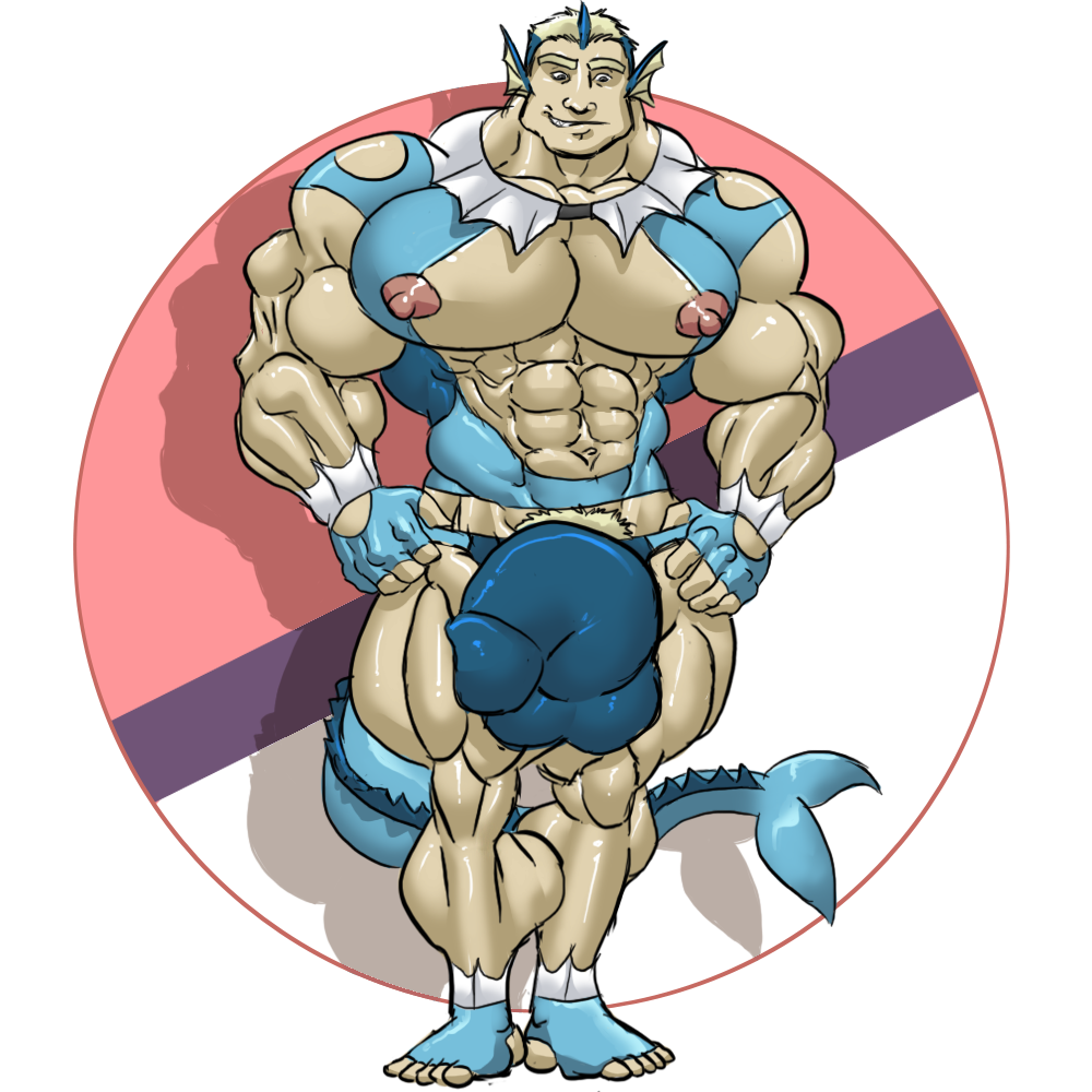 barely_clothed big_muscles bodybuilder huge_pecs huge_penis humanized male_only muk100 muscular_male pokémon_(species) pokemon pokemon_(species) tagme vaporeon