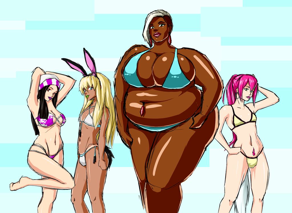 2boys 2girls ashiha_leaf bbw belly belly_overhang big_belly big_breasts bikini black_hair blonde_hair breasts bulge bunny_ears buttplug_tail chubby clothed dark-skinned_female fat fat_rolls female femboy girly huge_belly huge_breasts lipstick long_hair love_handles male nonude obese obese_female original_character overweight overweight_female pale-skinned_female pale-skinned_male pink_hair plump pubic_hair shaved_side size_difference sketch slave small_penis ssbbw tan_skin tanline thick thick_thighs tights voluptuous white_hair wide_hips