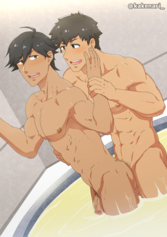 2boys abs ahoge arash_(fate) bangs black_hair brown_skin censored chest couple dark-skinned_male dark_skin fate/grand_order fate_(series) flaccid gay imminent_sex kakenari male male/male male_focus male_only mosaic_censoring multiple_boys muscle naked nipples nude olive-skinned_male olive_skin ozymandias_(fate) pectorals penis persian_(iranian) shiny shiny_hair shiny_skin short_hair smile testicles thick_thighs thighs twitter_username upper_body yaoi yellow_eyes