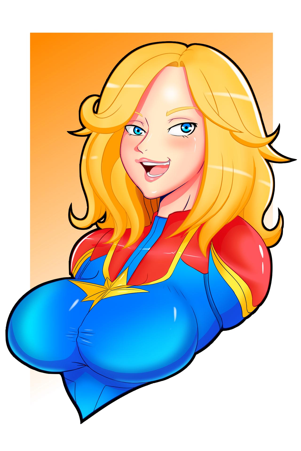 big breasts, blonde hair, blue eyes, breasts, captain marvel, carol danvers, clothed female, female, female focus, female only, long hair, marvel, marvel comics, mature female, nipples, solo, solo female, solo focus, superheroine, truewaifu