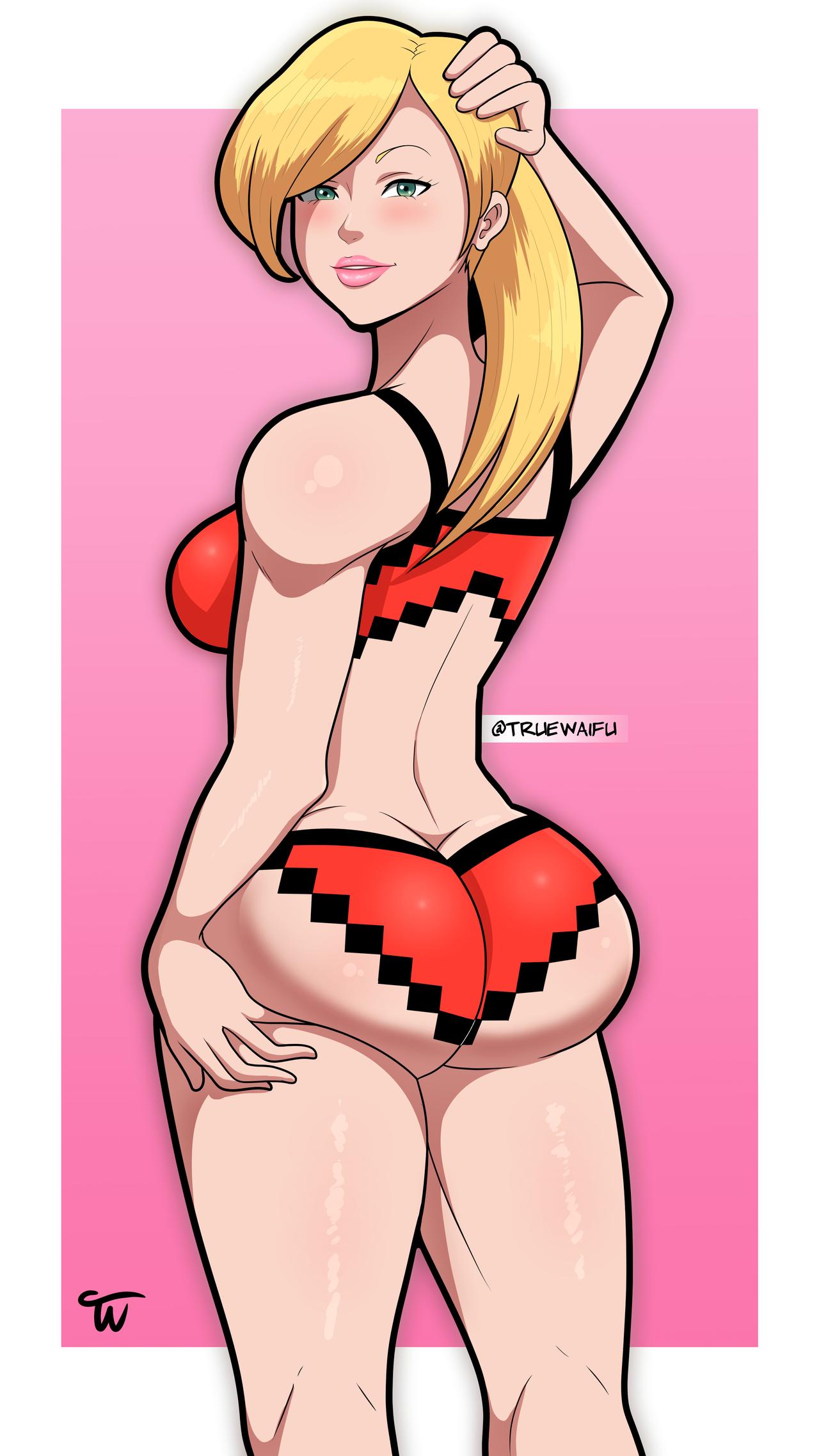 1girls, 2d, ass, ass cleavage, ass crack, big ass, big breasts, big butt, bikini, blonde hair, bra, breasts, bubble butt, butt crack, cassie cage, clothed, clothed female, clothes, clothing, female, female focus, female only, green eyes, human, human only, light skin, light-skinned female, long hair, looking at viewer, looking back, mortal kombat, mortal kombat 11, panties, pink lips, ponytail, solo, solo female, solo focus, standing, truewaifu, underwear