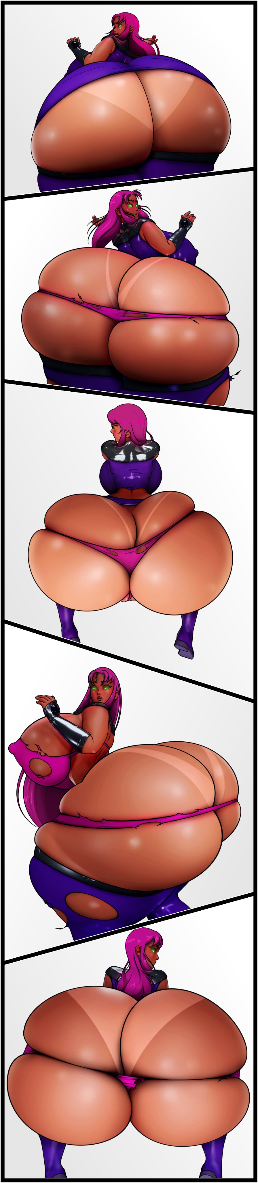 1girls, alien girl, ass, ass cleavage, ass cleavage tanline, ass crack, big ass, big breasts, bottom heavy, breasts, butt crack, dc, dc comics, fat ass, female, green eyes, green sclera, huge ass, huge breasts, huge thighs, large ass, massive ass, pink hair, someshittysketches, squatting, starfire, tan skin, tan-skinned female, tanline, teen titans, thick ass, thong, torn clothes