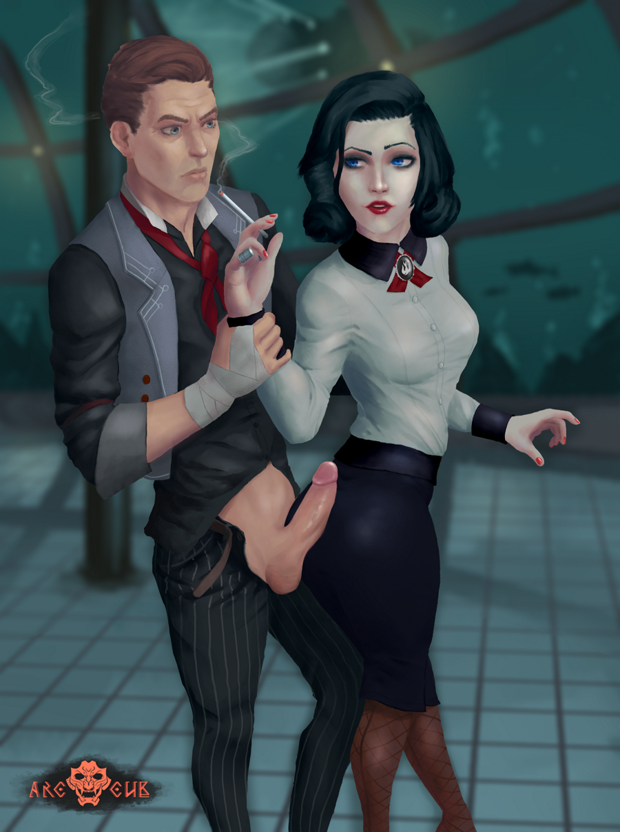 age_difference arcincub before_sex bioshock bioshock_infinite black_hair blue_eyes booker_dewitt captured cigarette clothing corset daughter disability elizabeth_comstock erection father_and_daughter female forced incest male neck_ribbon penis petting skirt unbuttoned underwater