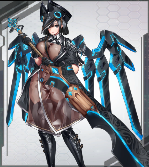 big_breasts black_hair coat sf_girls sword wings