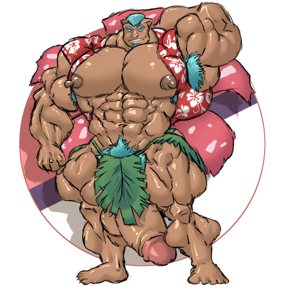 bara barely_clothed big_muscles bodybuilder huge_pecs huge_penis huge_thighs humanized male_only muk100 muscular_male nintendo pokémon_(species) pokemon pokemon_rgby tagme venusaur