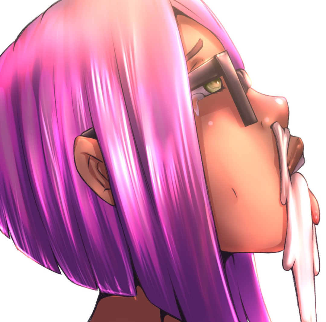 artist request, cum, cum out mouth, cum out nose, female, fortnite, glasses, lynx (fortnite), purple hair, tagme, tear, tongue, tongue out