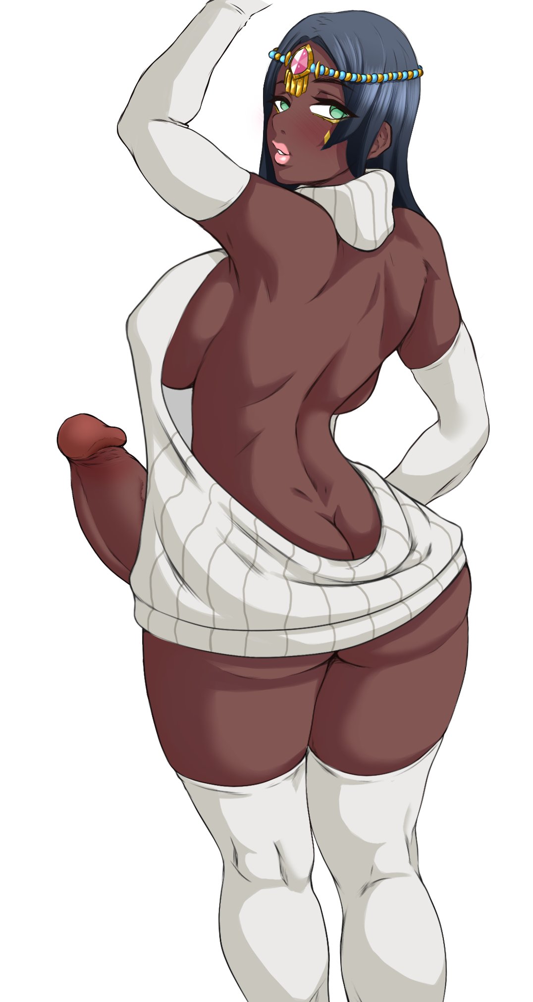 1futa, big penis, breasts, dark skin, dark-skinned futa, erection, fate (series), fate/grand order, futa only, futanari, intersex, large breasts, penis, scheherazade (fate), solo, solo futa, vicsenpai, virgin killer sweater
