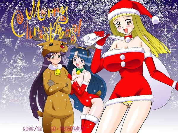 caren christmas clothing coco_(mermaid_melody_pichi_pichi_pitch) mermaid_melody_pichi_pichi_pitch noel panties pointy_chin santa_costume striped_panties