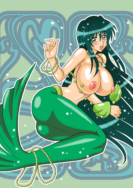 5_fingers ass blush breasts female fish_girl fish_tail green_eyes green_hair green_tail jpg large_breasts lina_toin long_hair mermaid mermaid_ass mermaid_girl mermaid_melody_pichi_pichi_pitch mermaid_tail monster_girl mutsuya open_mouth pearl_necklace pixiv_thumbnail resized rina_toin seashell_bra shell shell_bikini touin_rina very_long_hair wardrobe_malfunction