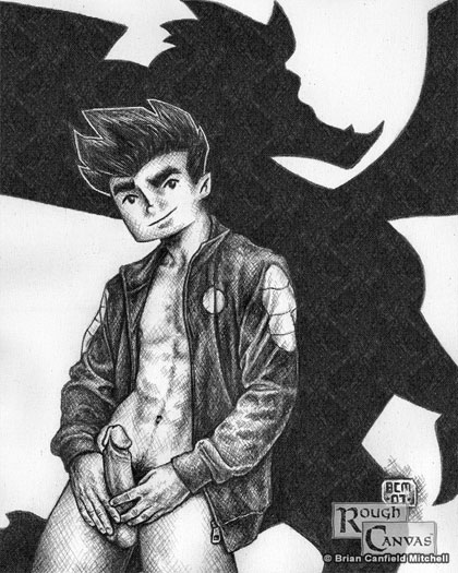 1boy 2007 american_dragon:_jake_long disney dragon dual_persona erection front_view human jake_long male male_only monochrome penis rough_canvas silhouette solo standing tagme