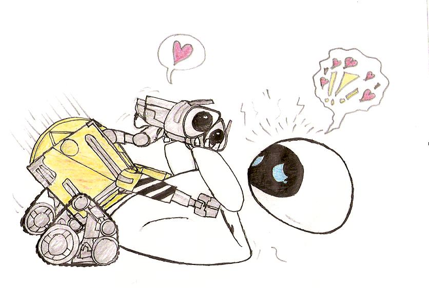 !!! 1boy 1girls 2009 a01087379_(artist) disney duo eve_(wall-e) female heart hugging male pixar robot straight wall-e wall-e_(character) what where_is_your_god_now white_background