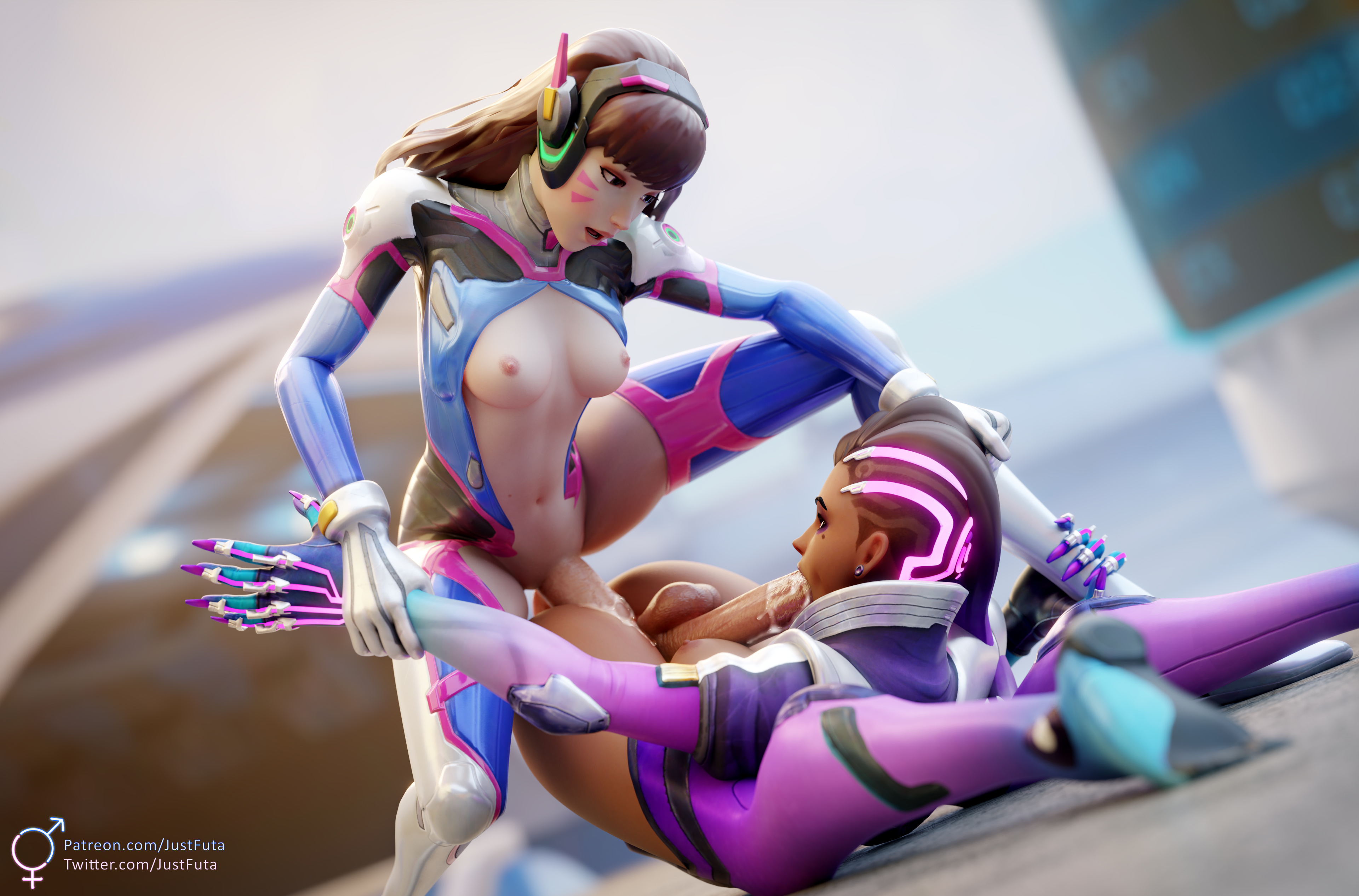 2futas, 3d, 3d (artwork), anal, anal creampie, anal missionary, anal sex, ass, autofellatio, breasts, brown hair, brunette, cum, cum in ass, cum in mouth, cum in own mouth, cum inside, d.va, functionally nude, futa on futa, futa only, futanari, intersex, justfuta, medium breasts, missionary position, nude, oral creampie, overwatch, sombra, tagme