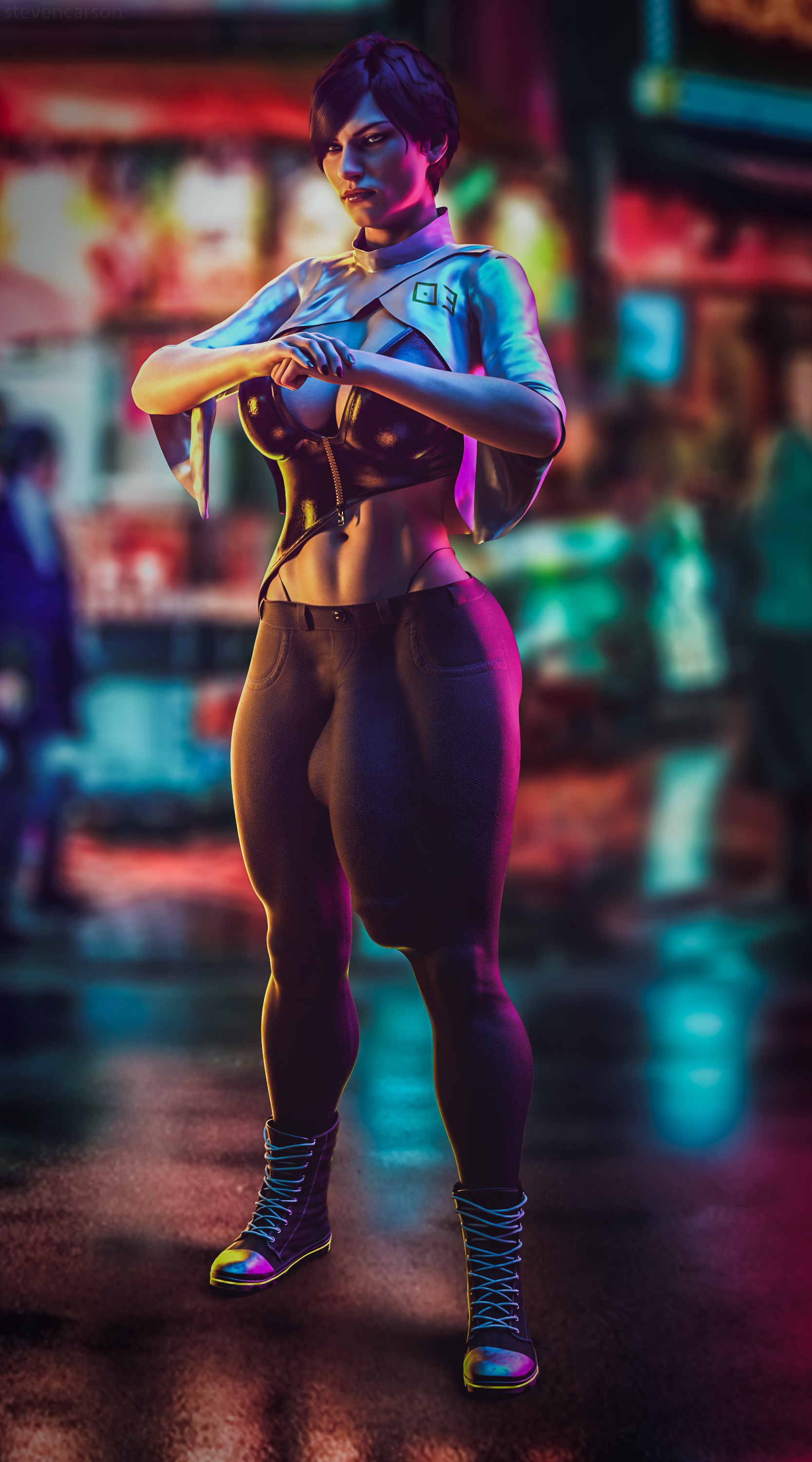 1futa, 3d, absurdres, balls, balls bulge, balls under clothes, breasts, bulge, bulge down leg, cameltail, cd projekt red, cleavage, curvy, flaccid, fringilla vigo, futa only, futanari, highres, huge breasts, huge cock, intersex, large balls, penis, penis bulge, penis under clothes, realistic, skin tight, skindentation, solo, solo futa, spread legs, standing, stevencarson, the witcher (series), the witcher 3: wild hunt, tight clothing