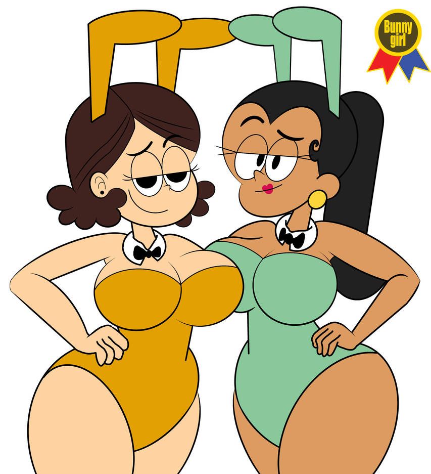 2girls big_breasts bodysuit breasts bunny_ears bunny_girl bunnysuit busty carlota_casagrande curvaceous curvy curvy_figure dark-skinned_female dark_skin female female_only half-closed_eyes huge_breasts large_breasts multiple_girls straight_hair the_casagrandes the_loud_house thicc_qt thick_thighs