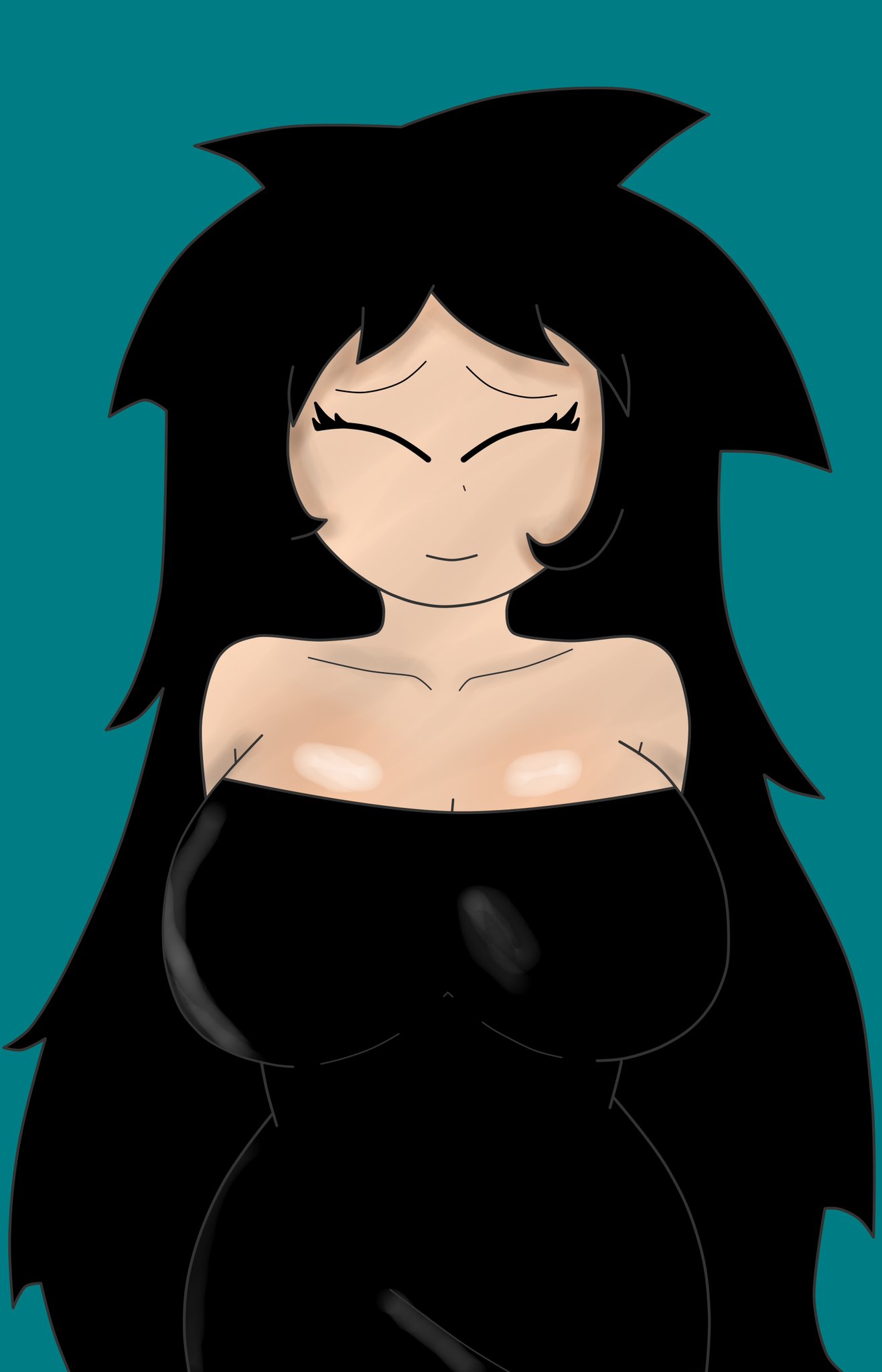 big_breasts black_hair dark_hair dress long_hair original_character wex