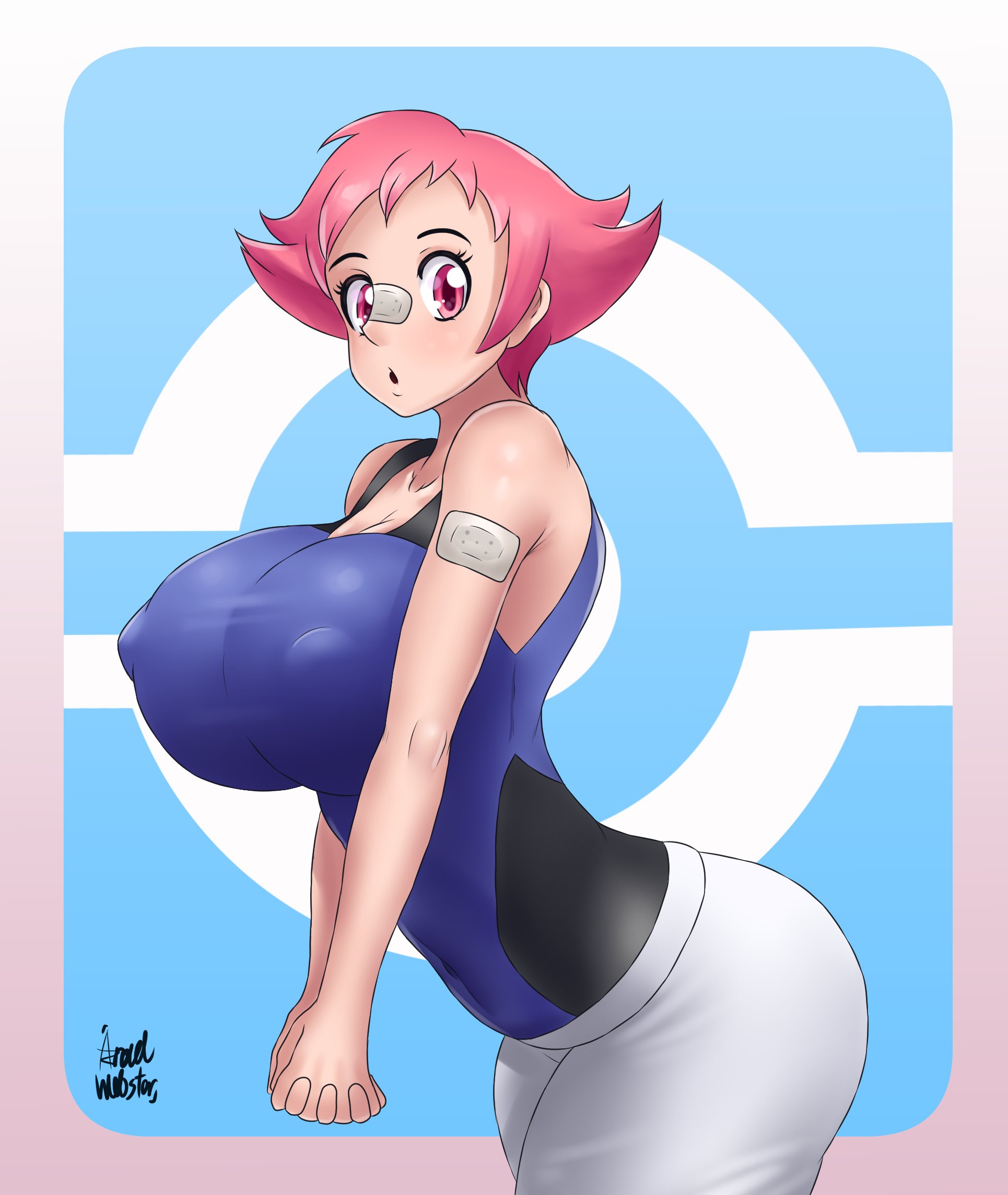 azraelwebster, big breasts, breasts, clothed female, female, female focus, maylene (pokemon), nintendo, nipples, nipples visible through clothing, pokemon, pokemon dppt, short hair, solo, solo female, solo focus