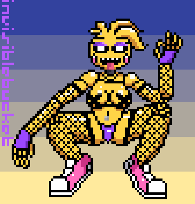 animatronic avian beakless bird breasts female fishnets five_nights_at_freddy's five_nights_at_freddy's_2 invisiblebucket legwear panties pixel_art presenting purple_panties robot seductive sneakers socks solo tape toy_chica_(eroticphobia) toy_chica_(fnaf)