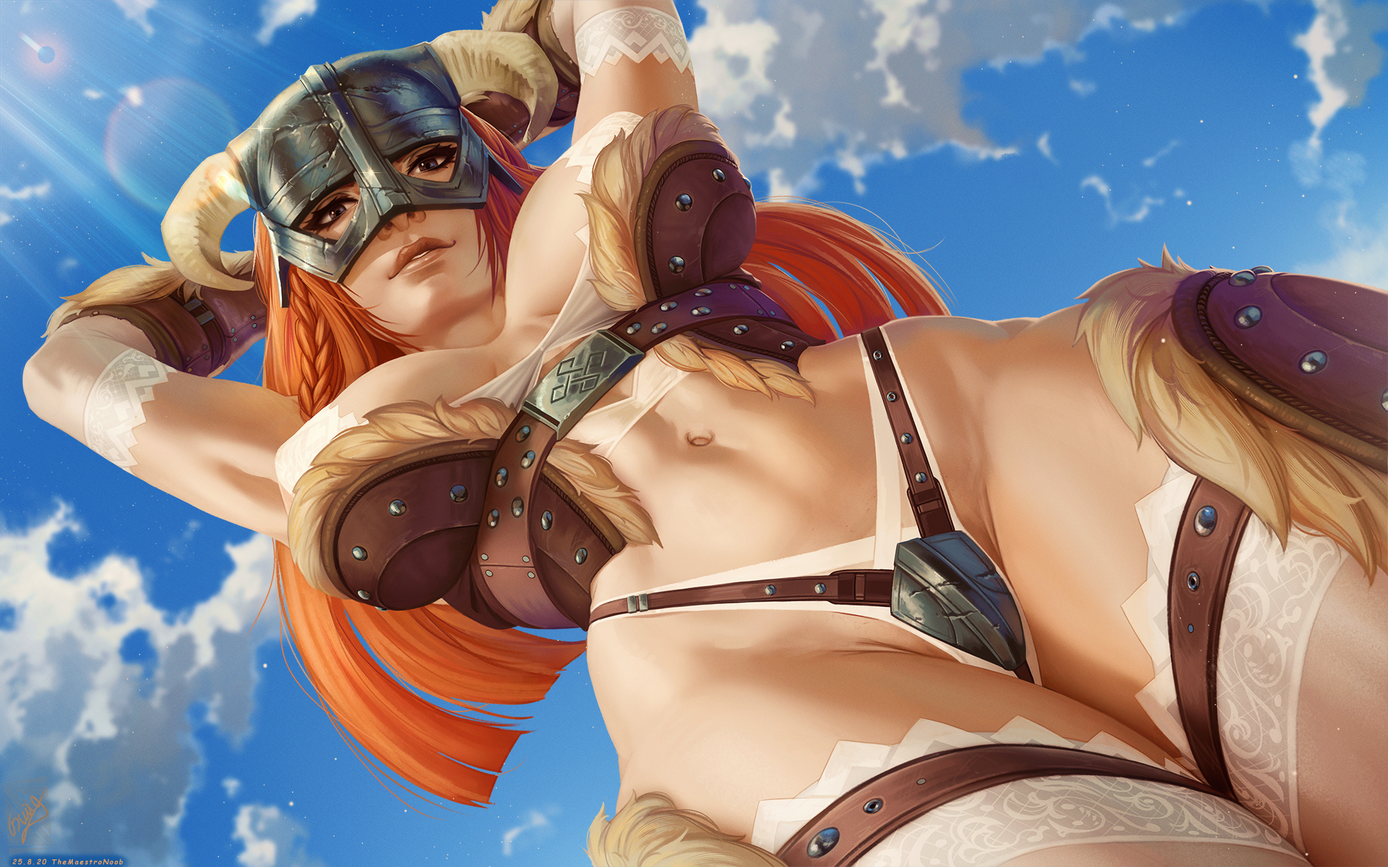 1girls, armor, breasts, cleavage, curvy, dovahkiin, erect nipples, female, female only, female protagonist, huge breasts, leather armor, looking at viewer, nipple bulge, nipples, panties, skyrim, solo, the elder scrolls, themaestronoob, thighhighs, viking, wide hips