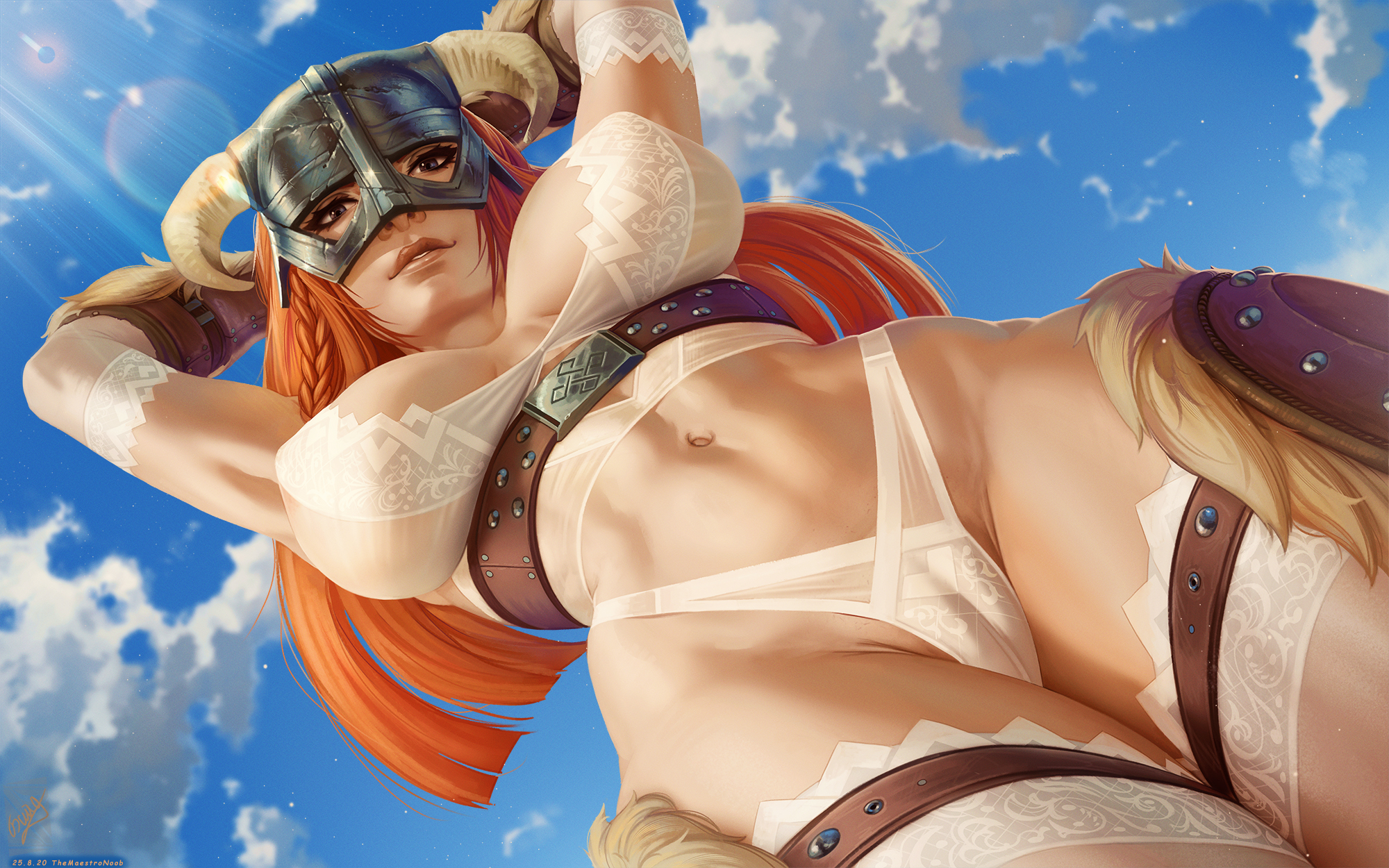 1girls, big breasts, breasts, cameltoe, cleavage, dovahkiin, female, female only, female protagonist, large breasts, looking at viewer, panties, pussy, skyrim, solo, the elder scrolls, themaestronoob, thighhighs, viking