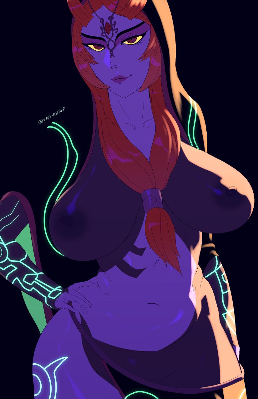 1girls, areolae, big breasts, breasts, female, female only, large breasts, looking at viewer, midna, nintendo, nipples, playzholder, solo, the legend of zelda, twili, twili midna, twilight princess