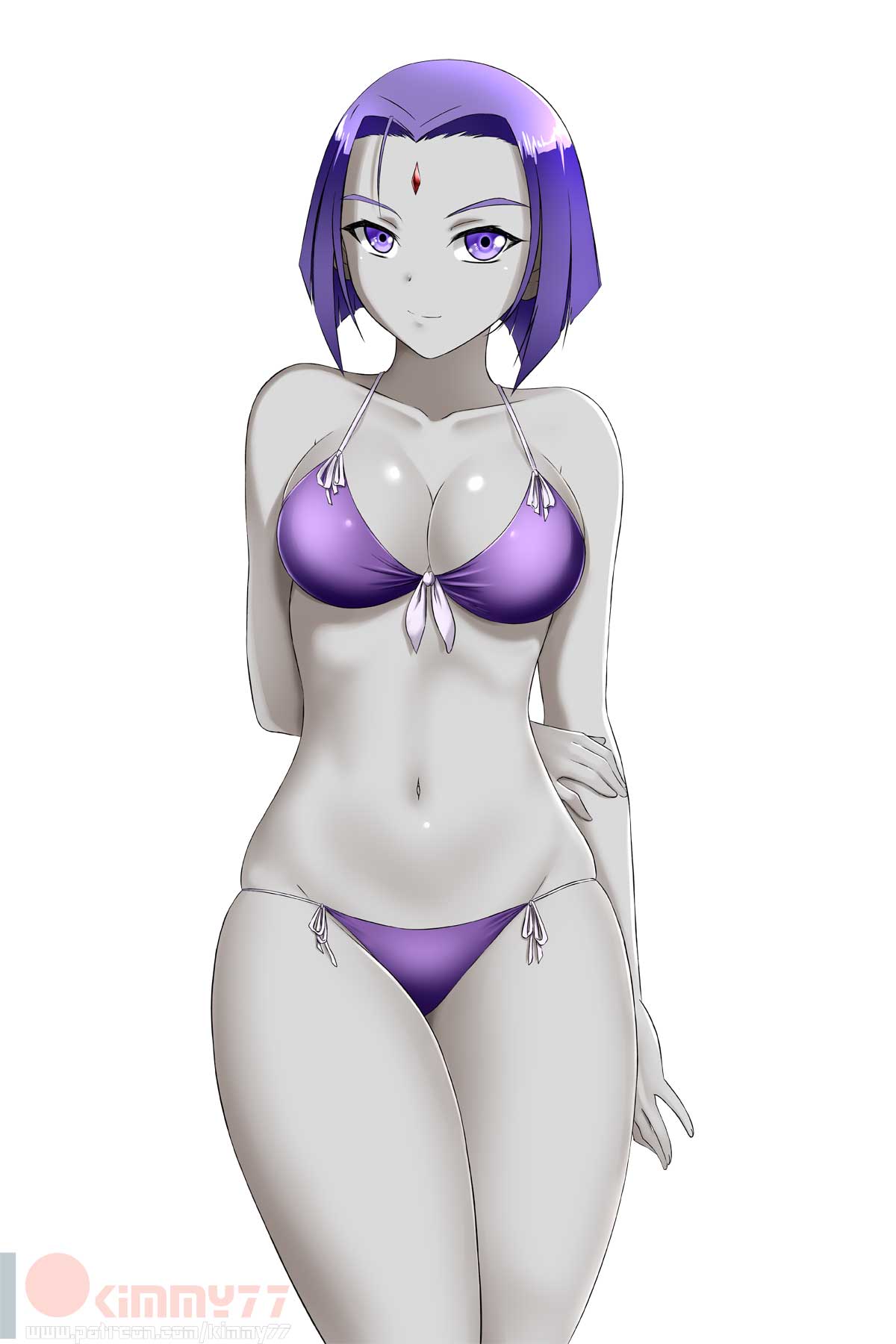 1girls, bikini, breasts, cleavage, dc, dc comics, female, female only, kimmy77, looking at viewer, rachel roth, raven (dc), solo, straight hair, teen titans, white background