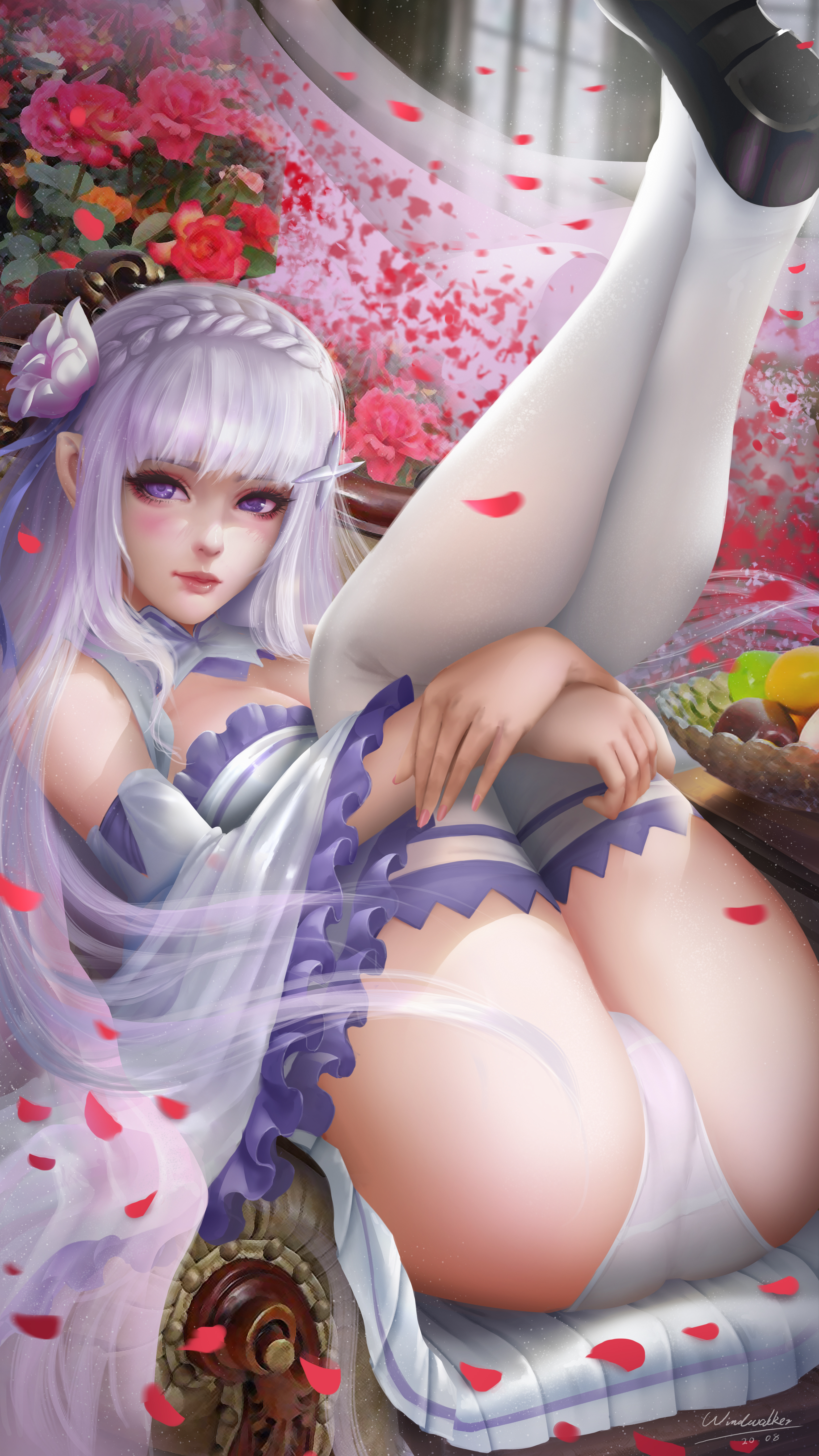 1girls, absurdres, ass, big ass, emilia (re:zero), female, female only, highres, looking at viewer, re:zero kara hajimeru isekai seikatsu, solo, thighhighs, windwalker