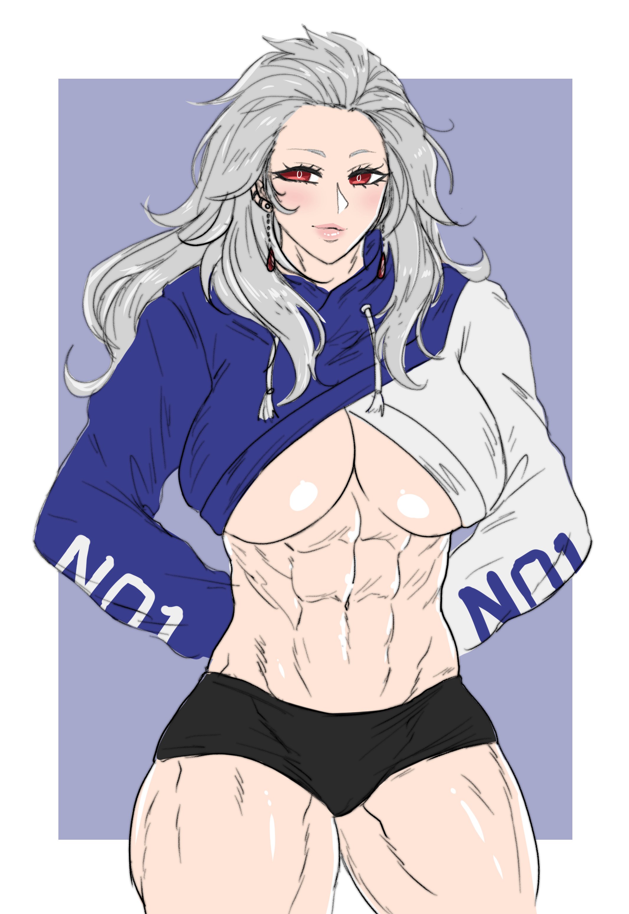 abs, breasts, dorohedoro, elyunae, female, muscular, muscular female, noi (dorohedoro), underboob