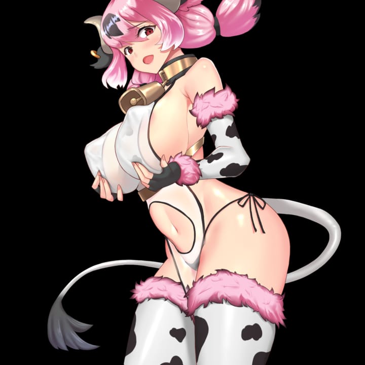 animal_ears animal_print animal_tail areola areolae bell_collar bovine cow_girl cow_girl_(project_qt) game game_cg horns large_ass monster_girl nutaku project_qt tagme thick_thighs wide_hips