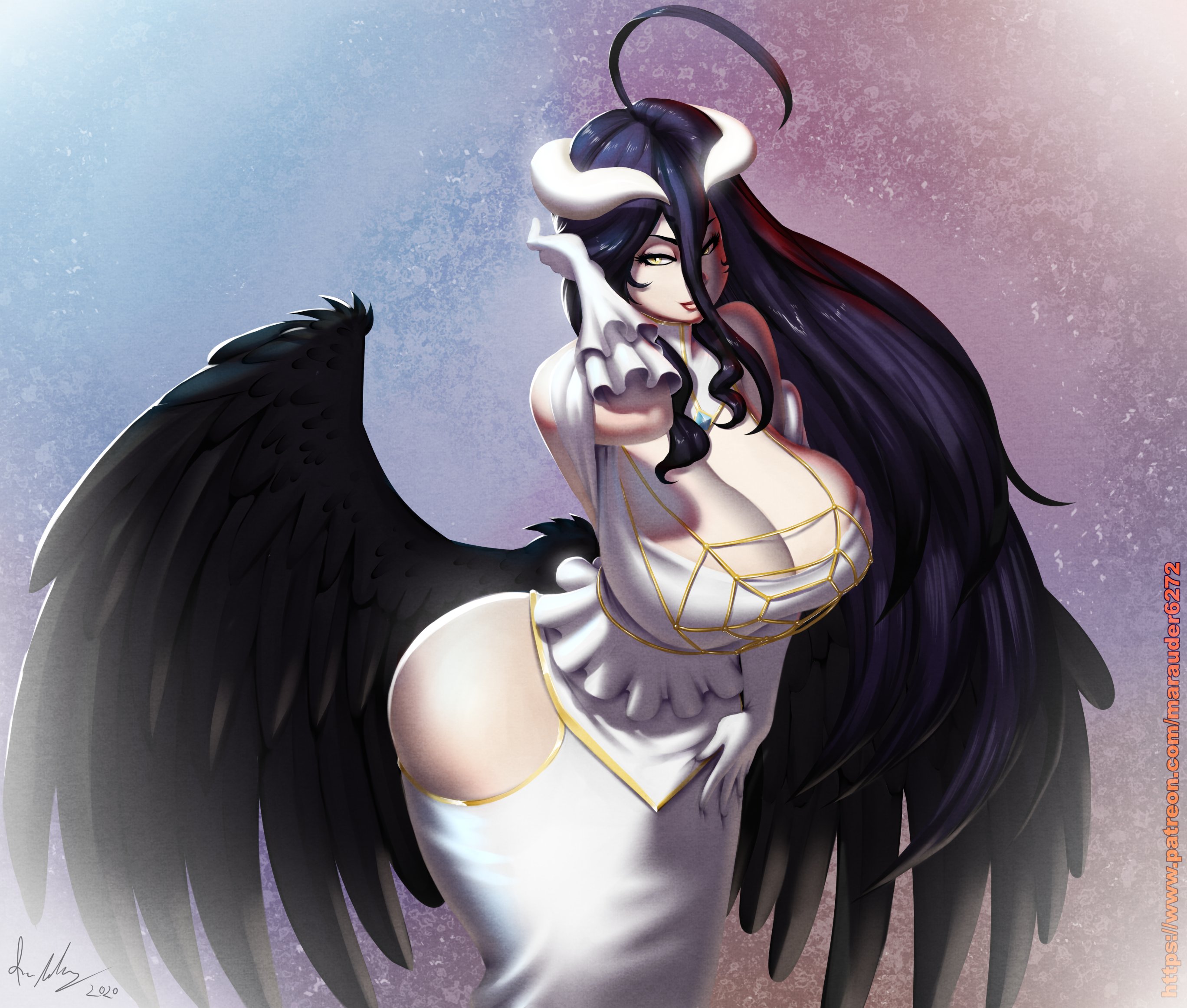 1girls, albedo (overlord), big breasts, breasts, cleavage, demon, female, huge breasts, large breasts, marauder6272, overlord (maruyama), solo, succubus, thick thighs, wide hips, wings