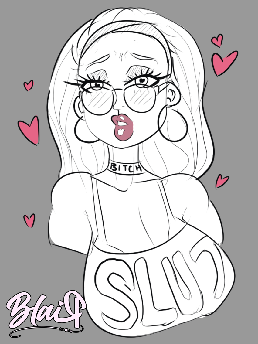 big_breasts big_hero_6 bimbo bra choker cleavage disney earrings female female_only glasses hairband heart heart-shaped_pupils honey_lemon hoop_earrings marvel monochrome sketch sweetmixture thick_lips