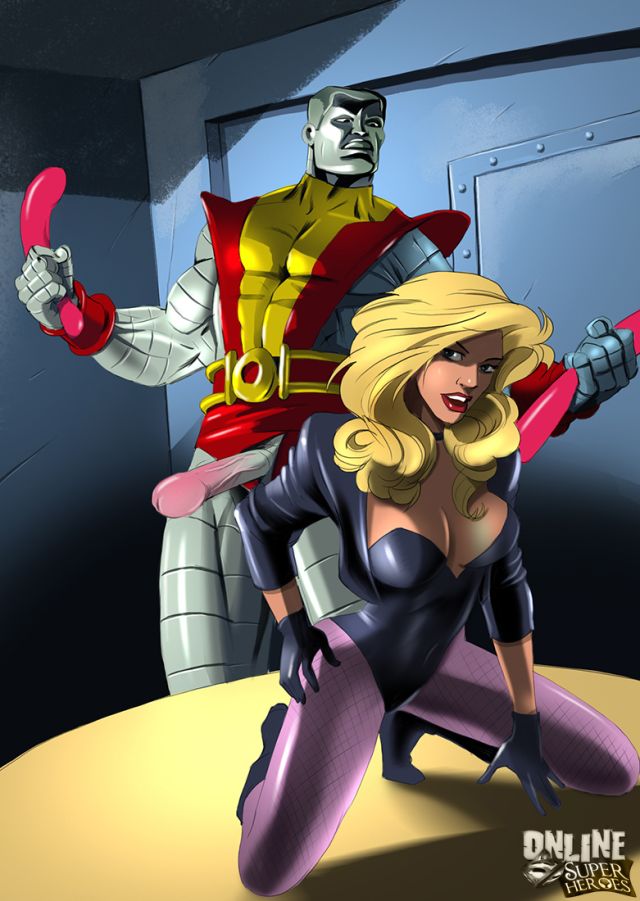 before_sex black_boots black_canary black_choker black_gloves black_jacket black_leotard blonde_hair choker cleavage colossus costume crossover dc dc_comics dildo dinah_lance female fishnets gloves green_arrow_(series) holding_dildo holding_object huge_cock jacket leotard marvel marvel_comics metal metal_penis mutant on_knees on_table online_superheroes open_mouth penis piotr_rasputin red_lips red_lipstick table x-men