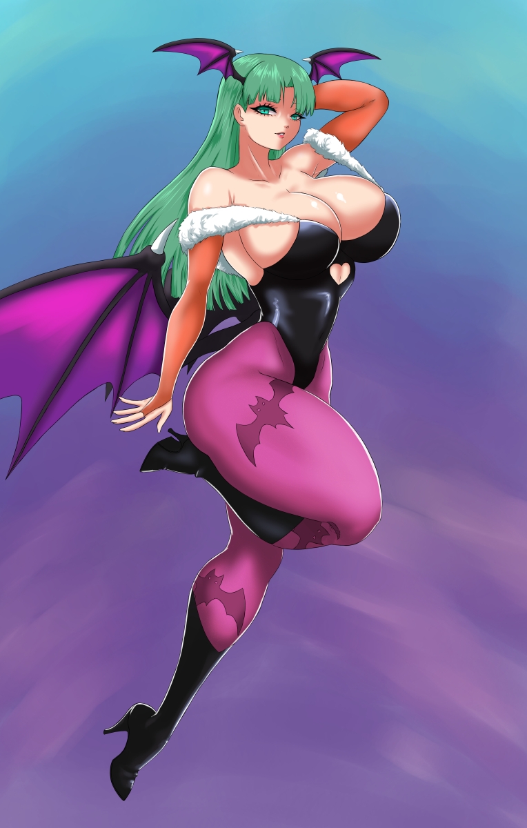 big_breasts capcom clothed_female clothing curvy darkstalkers female female_focus female_only high_heel_boots high_heels large_breasts long_hair morrigan_aensland nexus-sig solo solo_female solo_focus succubus thick_thighs