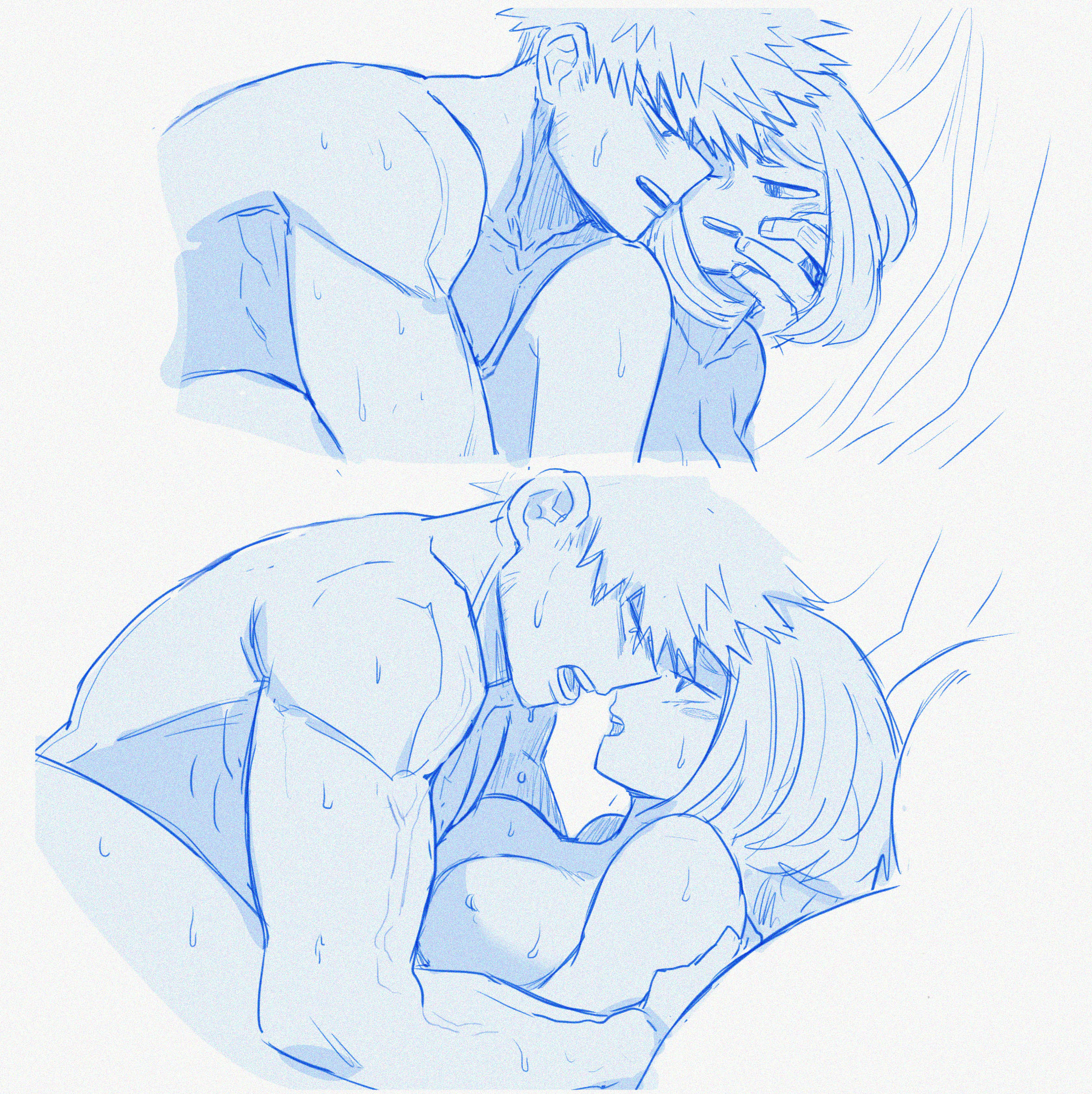 1boy, 1girls, breasts, doggy style, female, from behind, katsuki bakugou, male, missionary position, my hero academia, ochako uraraka, pussy, straight, superevey, sweat, vaginal penetration