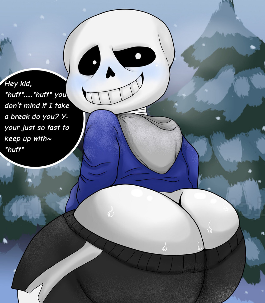 1boy ass big_ass blue_blush blue_jacket blush blushing bubble_ass bubble_butt dialogue english_text gay huge_ass looking_at_viewer looking_back loversdoublex male male_only sans skeleton smile solo solo_male tagme text thick_ass undertale white_body