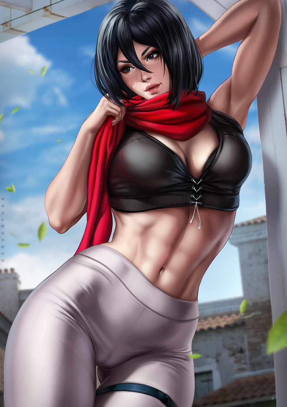 1girls, abs, attack on titan, breasts, cameltoe, cleavage, dandon fuga, female, female only, mikasa ackerman, pinup, pussy, shingeki no kyojin, solo