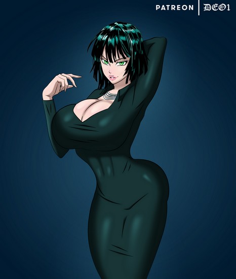 1girls better_version_at_source big_ass big_breasts bimbo black_hair breasts cleavage curvy deoarts fubuki_(one-punch_man) green_eyes higher_resolution_available hourglass_figure huge_ass huge_breasts jewelry looking_at_viewer lowres necklace one-punch_man patreon posing short_hair simple_background solo solo_female tight_clothing tight_dress